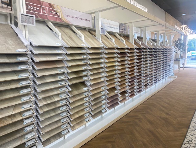 luxury vinyl waterproof flooring samples in flooring store